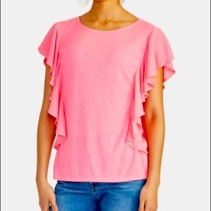 Rachel Roy Neon Flamingo Ruffled Top Size XXL